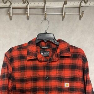 Carhartt Shirt Men‎ L Black Red Plaid Relaxed Rugged Flex Flannel Button Up Work